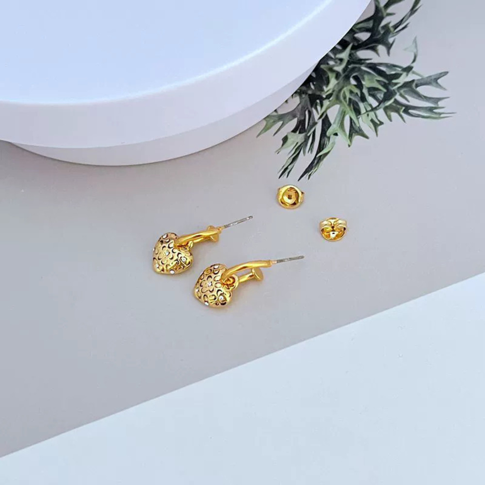 Coach Heart Inlaid Rhinestone Earrings - Picture 3 of 6